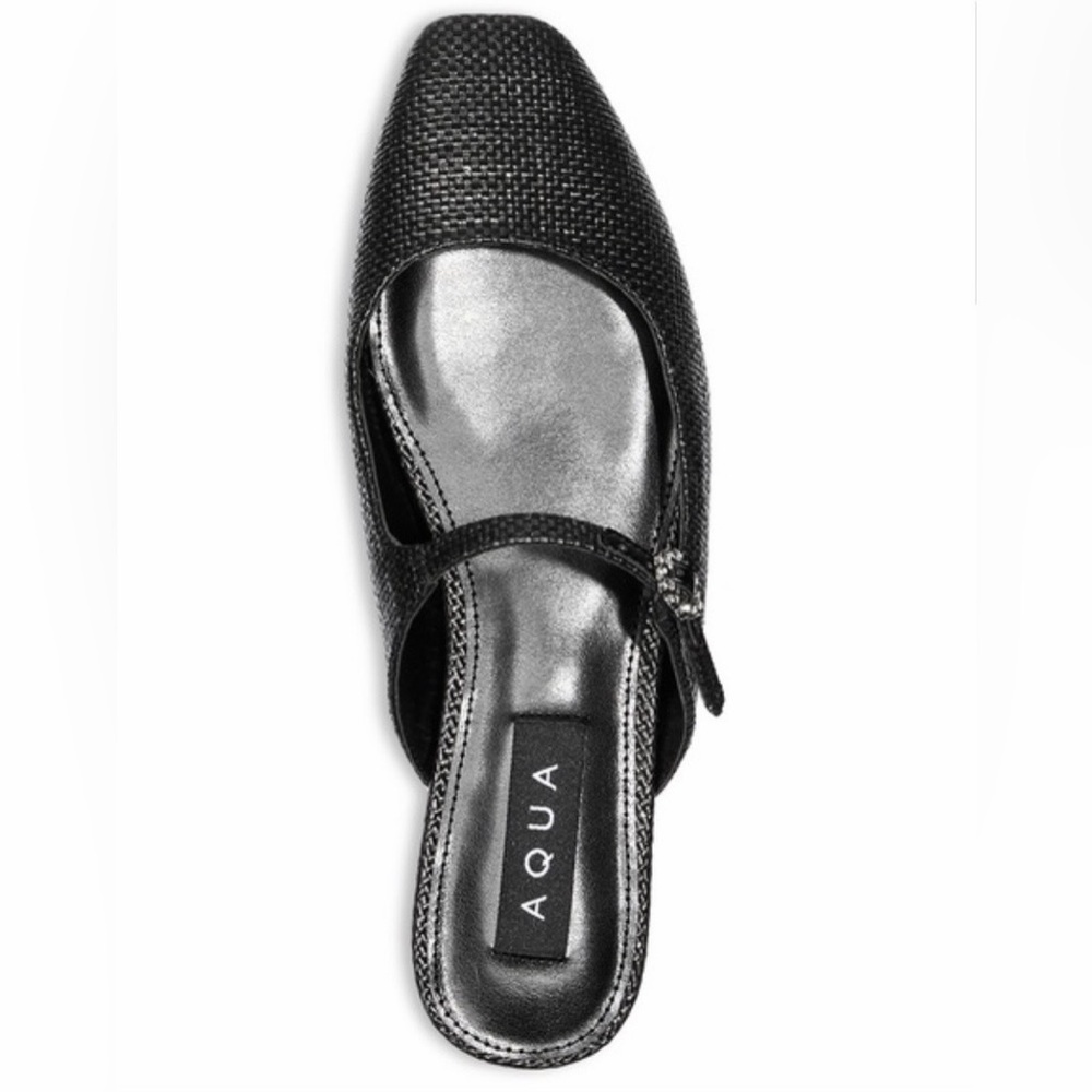NWT Aqua/Steve Madden Gigi Slip-On Buckled Flats in Black Raffia - Size 9.5